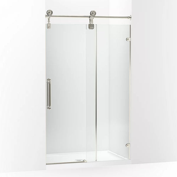 Kohler Artifacts™ (45.3 – 46.3 W x 80.9 H) Sliding Shower door with 3/8 (10mm) thick glass in Vibrant Polished Nickel