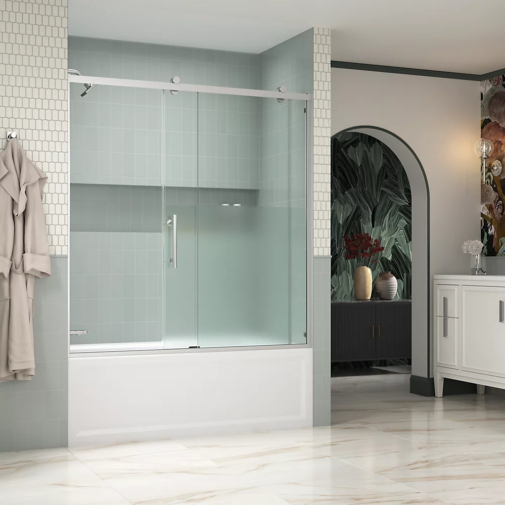 Kohler Rely® Sliding Bath door (56.6" - 59.6" W x 62.5" H) with 3/8" (10mm) thick Crystal Clear glass