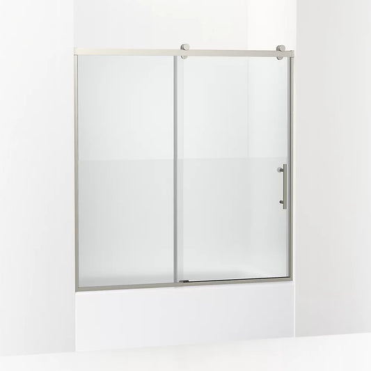 Kohler Rely® (56.6" - 59.6" W x 62.5" H) Sliding bath door with 3/8" (10mm) thick glass in Anodized Brushed Nickel