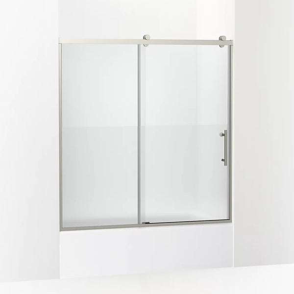 Kohler Rely® (56.6 - 59.6 W x 62.5 H) Sliding bath door with 3/8 (10mm) thick glass in Anodized Brushed Nickel