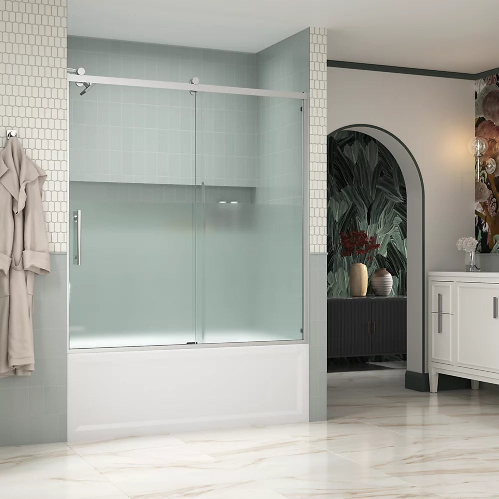 Kohler Rely® Sliding Bath door (56.6" - 59.6" W x 62.5" H) with 3/8" (10mm) thick Crystal Clear glass