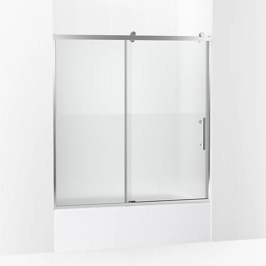 Kohler Rely® (56.6" - 59.6" W x 62.5" H) Sliding bath door with 3/8" (10mm) thick glass in Bright Polished Silver