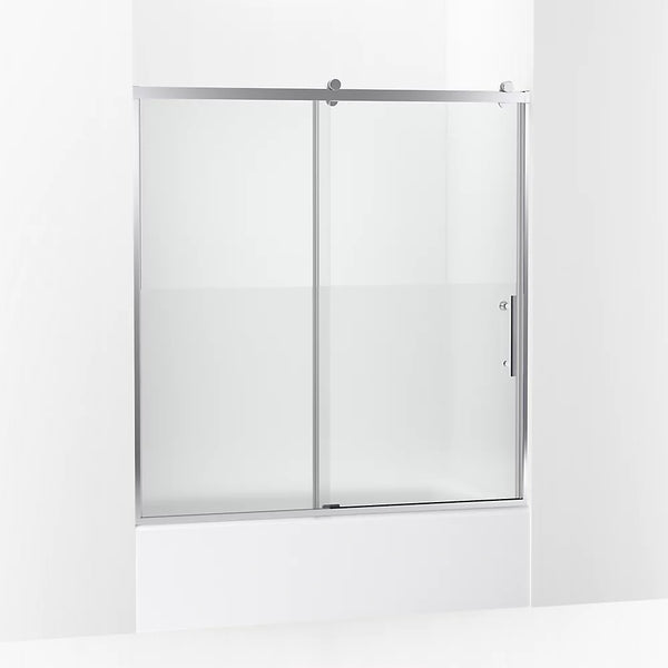 Kohler Rely® (56.6 - 59.6 W x 62.5 H) Sliding bath door with 3/8 (10mm) thick glass in Bright Polished Silver