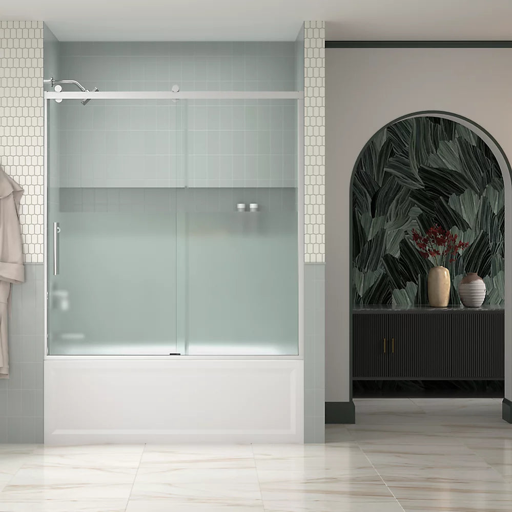 Kohler Rely® Sliding Bath door (56.6" - 59.6" W x 62.5" H) with 3/8" (10mm) thick Crystal Clear glass