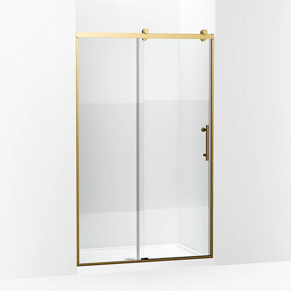 Kohler Rely® (44.6 – 47.6 W x 77 H) Sliding Shower door with 3/8 (10mm) thick glass in Vibrant Brushed Moderne Brass