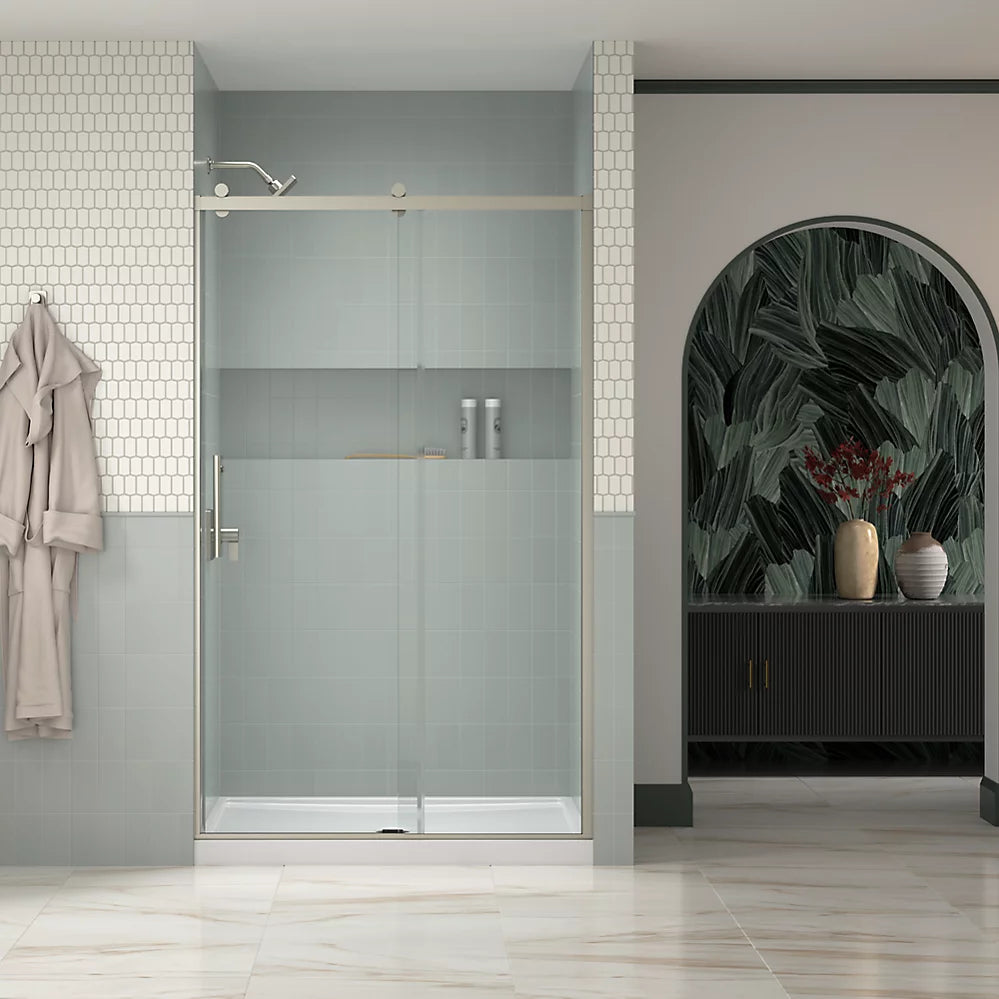 Kohler Rely® (44.6" – 47.6" W x 77" H) Sliding Shower door with 3/8" (10mm) thick Crystal Clear glass in Vibrant Brushed Moderne Brass