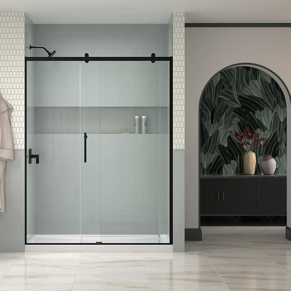 Kohler Rely® (56.6" – 59.6" W x 77" H) Sliding Shower Door with 3/8" (10mm) thick glass in Vibrant Brushed Moderne Brass