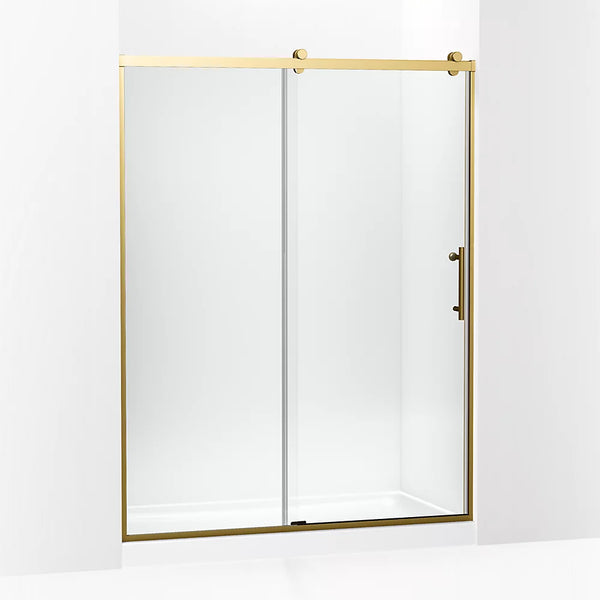 Kohler Rely® (56.6 – 59.6 W x 77 H) Sliding Shower Door with 3/8 (10mm) thick glass in Vibrant Brushed Moderne Brass