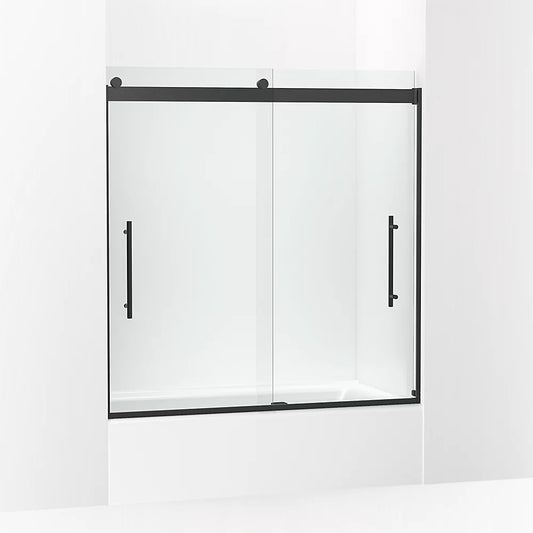 Kohler Levity® Plus Frameless Sliding bath door (56.6" - 59.6" W x 61.6" H) with 5/16" (8mm) thick Crystal Clear glass in Matte Black