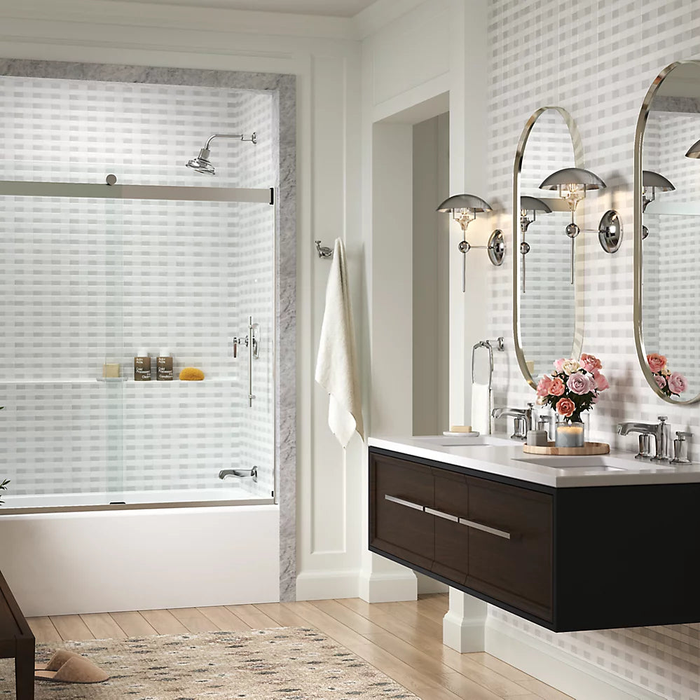 Kohler Levity® Plus Sliding Bath door (56.6" - 59.6" W x 61.6" H) with 5/16" (8mm) thick Crystal Clear glass