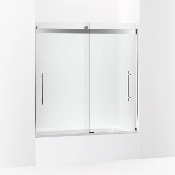 Kohler Levity® Plus Frameless Sliding bath door (56.6 - 59.6 W x 61.6 H) with 5/16 (8mm) thick Crystal Clear glass in Bright Polished Silver