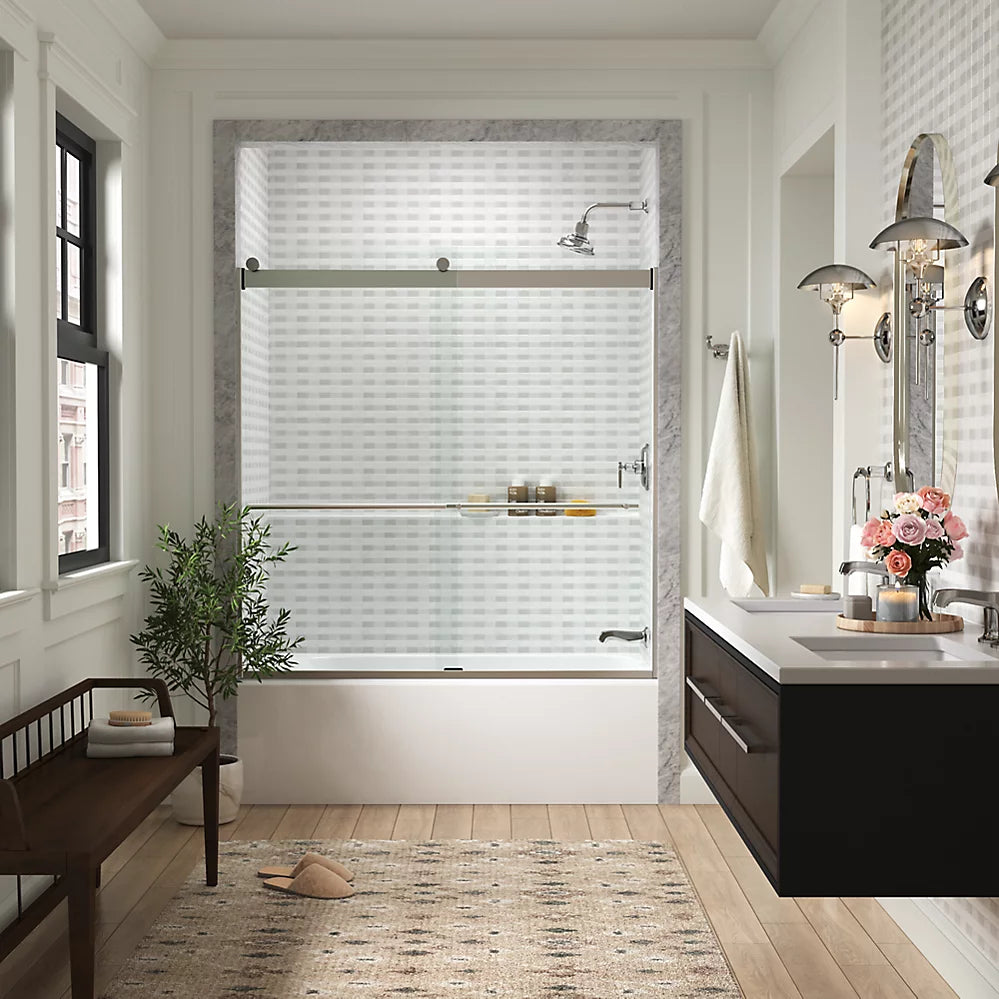 Kohler Levity® Plus Sliding Bath door (56.6" - 59.6" W x 61.6" H) with 5/16" (8mm)  thick Crystal Clear glass