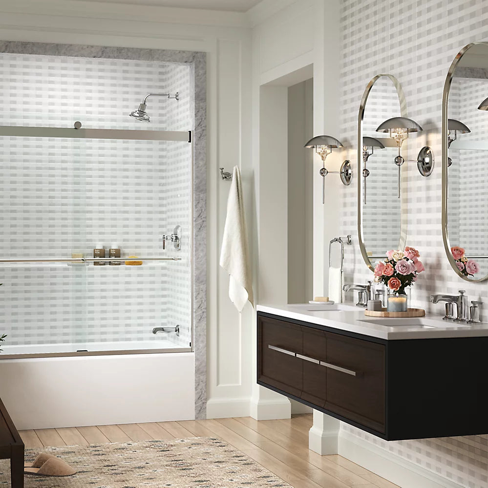 Kohler Levity® Plus Sliding Bath door (56.6" - 59.6" W x 61.6" H) with 5/16" (8mm)  thick Crystal Clear glass