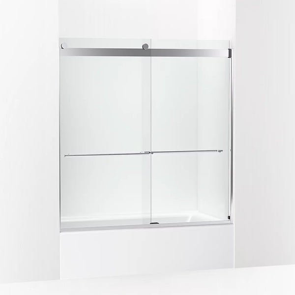 Kohler Levity® Plus Frameless sliding bath door (56.6 - 59.6 W x 61.6 H) with 5/16 (8mm)  thick Crystal Clear glass in Bright Polished Silver