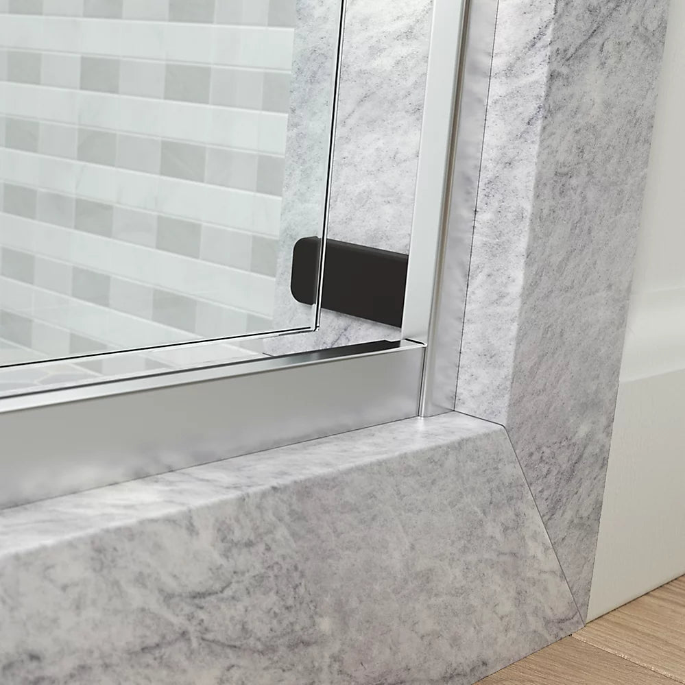 Kohler Levity® Plus Frameless sliding shower door (44.6" - 47.6" W x 77.6" H) with 5/16" (8mm) thick Crystal Clear glass in Vibrant Brushed Moderne Brass