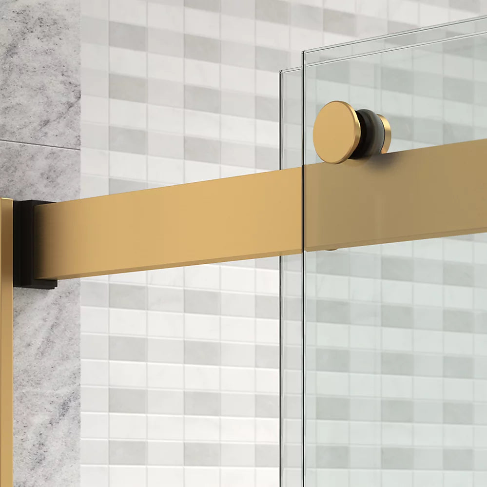 Kohler Levity® Plus Frameless sliding shower door (44.6" - 47.6" W x 77.6" H) with 5/16" (8mm) thick Crystal Clear glass in Vibrant Brushed Moderne Brass