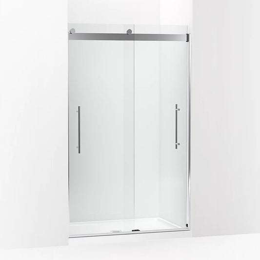 Kohler Levity® Plus Frameless sliding shower door (44.6" - 47.6" W x 77.6" H) with 5/16" (8mm) thick Crystal Clear glass in Bright Polished Silver