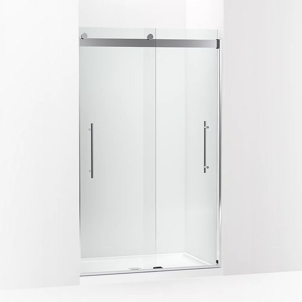 Kohler Levity® Plus Frameless sliding shower door (44.6 - 47.6 W x 77.6 H) with 5/16 (8mm) thick Crystal Clear glass in Bright Polished Silver