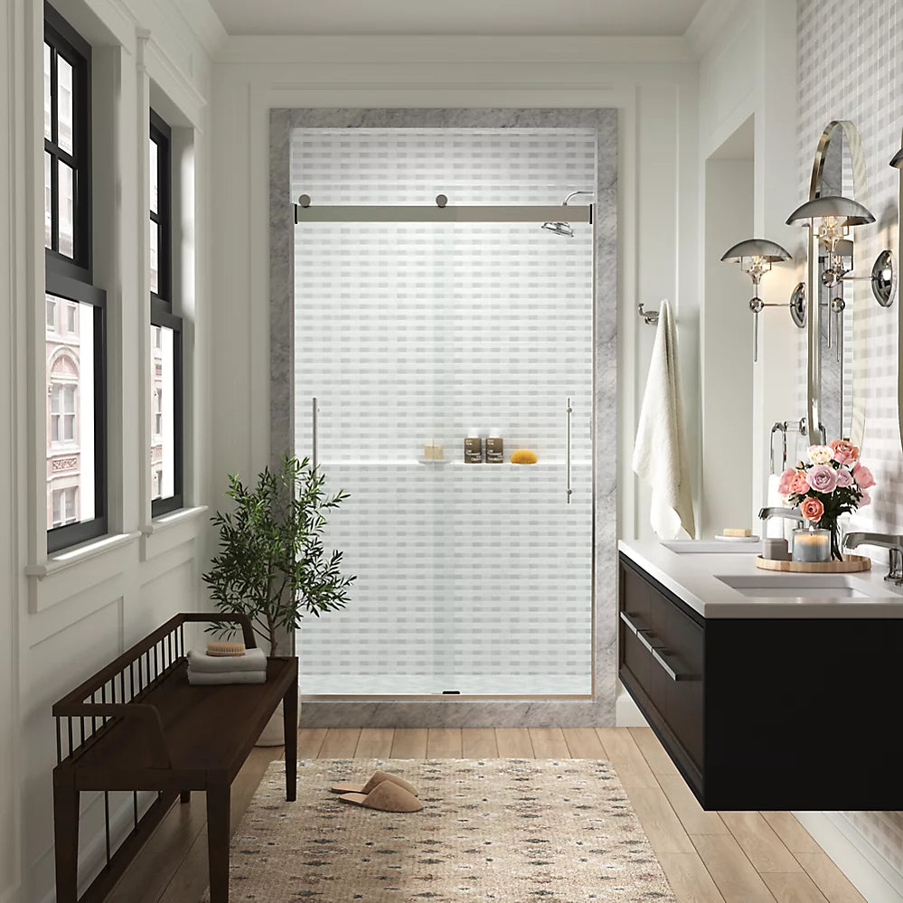 Kohler Levity® Plus Frameless Sliding Shower door (44.6" - 47.6" W x 77.6" H) with 5/16" (8mm) thick Crystal Clear glass