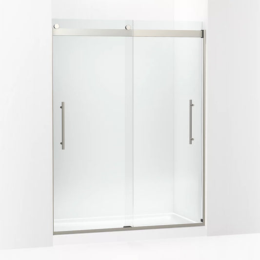 Kohler Levity® Plus Frameless Sliding Shower door (56.6" - 59.6"W x 77.6" H) with 5/16" (8mm) thick Crystal Clear glass in Anodized Brushed Nickel