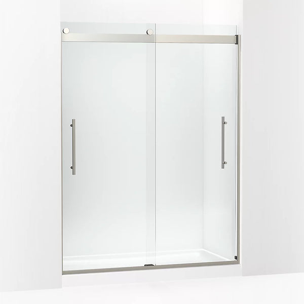 Kohler Levity® Plus Frameless Sliding Shower door (56.6 - 59.6W x 77.6 H) with 5/16 (8mm) thick Crystal Clear glass in Anodized Brushed Nickel