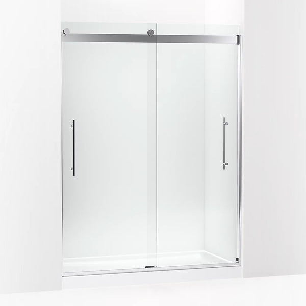 Kohler Levity® Plus Frameless Sliding Shower door (56.6 - 59.6W x 77.6 H) with 5/16 (8mm) thick Crystal Clear glass in Bright Polished Silver