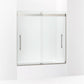 Kohler Levity® Plus Frameless sliding bath door (56.6" - 59.6" W x 61.6" H) with 3/8" (10mm) thick Crystal Clear glass in Anodized Brushed Nickel