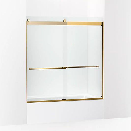 Kohler Levity® Plus (56.6" - 59.6" W x 61.6" H) Sliding Bath Door with 3/8" (10mm) thick Crystal Clear glass in Vibrant Brushed Moderne Brass