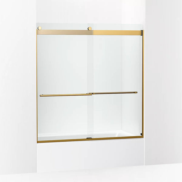 Kohler Levity® Plus (56.6 - 59.6 W x 61.6 H) Sliding Bath Door with 3/8 (10mm) thick Crystal Clear glass in Vibrant Brushed Moderne Brass