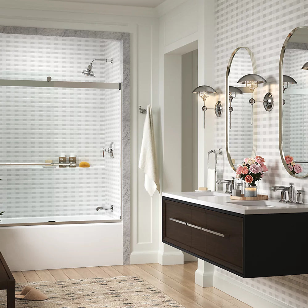 Kohler Levity® Plus Sliding Bath Door (56.6" - 59.6" W x 61.6" H) with 3/8" (10mm) thick Crystal Clear glass