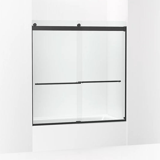 Kohler Levity® Plus (56.6" - 59.6" W x 61.6" H) Sliding Bath Door with 3/8" (10mm) thick Crystal Clear glass in Matte Black