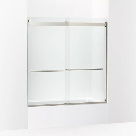 Kohler Levity® Plus (56.6" - 59.6" W x 61.6" H) Sliding Bath Door with 3/8" (10mm) thick Crystal Clear glass in Anodized Brushed Nickel