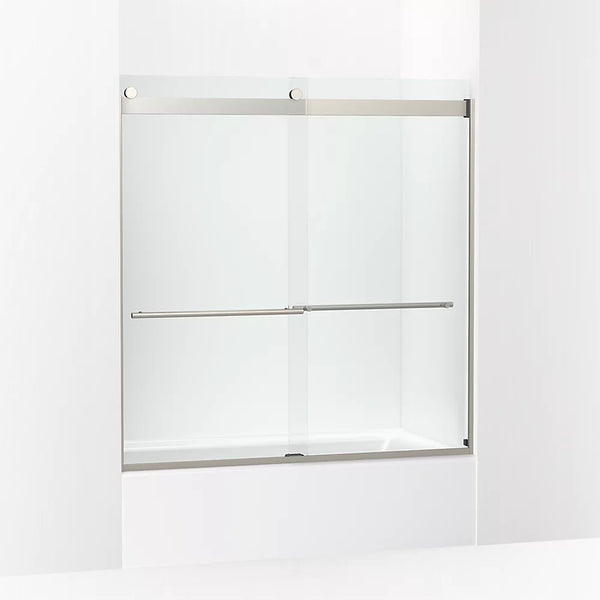 Kohler Levity® Plus (56.6 - 59.6 W x 61.6 H) Sliding Bath Door with 3/8 (10mm) thick Crystal Clear glass in Anodized Brushed Nickel