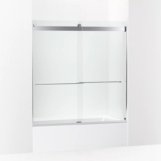 Kohler Levity® Plus (56.6" - 59.6" W x 61.6" H) Sliding Bath Door with 3/8" (10mm) thick Crystal Clear glass in Bright Polished Silver