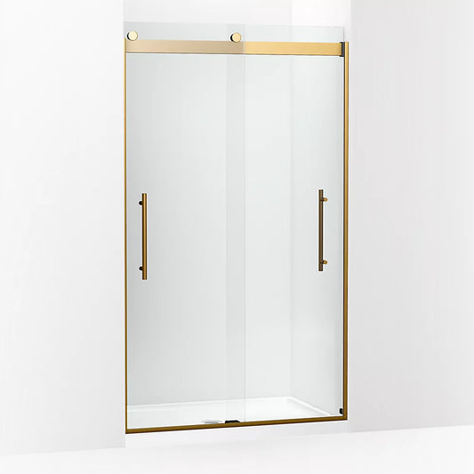 Kohler Levity® Plus Frameless Sliding shower door (44.6" - 47.6" W x 81.6" H) with 3/8" (10mm) thick Crystal Clear glass in Vibrant Brushed Moderne Brass