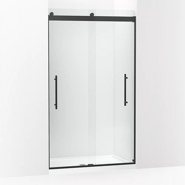 Kohler Levity® Plus Frameless Sliding shower door (44.6 - 47.6 W x 81.6 H) with 3/8 (10mm) thick Crystal Clear glass in Matte Black