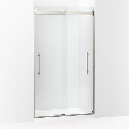 Kohler Levity® Plus Frameless Sliding shower door (44.6" - 47.6" W x 81.6" H) with 3/8" (10mm) thick Crystal Clear glass in Anodized Brushed Nickel