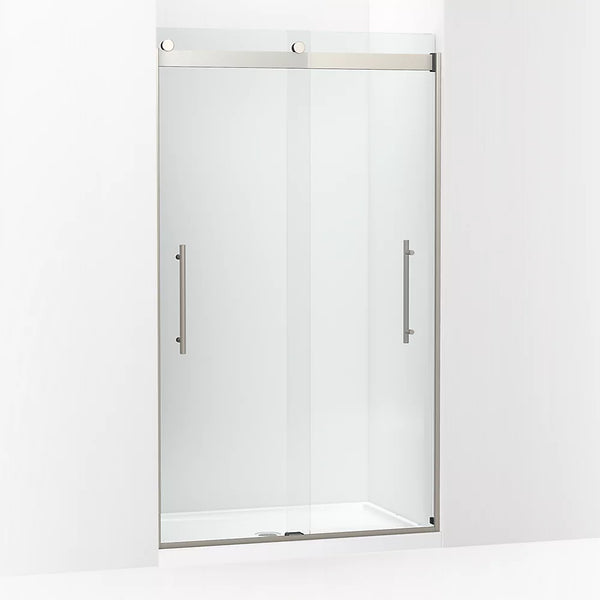 Kohler Levity® Plus Frameless Sliding shower door (44.6 - 47.6 W x 81.6 H) with 3/8 (10mm) thick Crystal Clear glass in Anodized Brushed Nickel