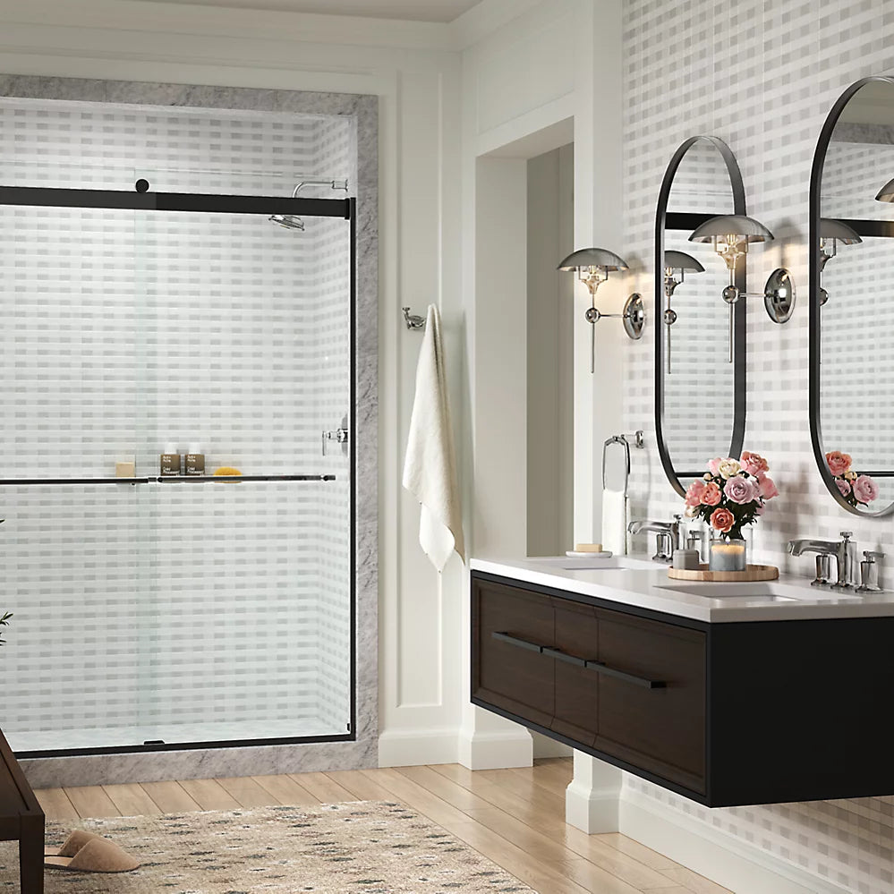 Kohler Levity® Plus Frameless Sliding Shower door (44.6" - 47.6" W x 81.6" H) with 3/8" (10mm) thick Crystal Clear glass in Bright Polished Silver