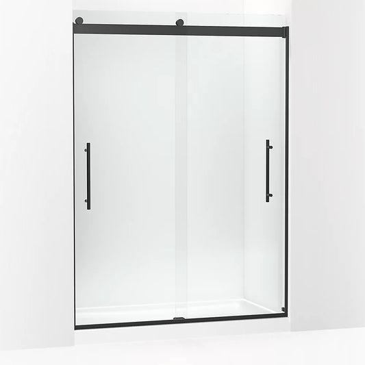 Kohler Levity® Plus Frameless sliding shower door (56.6"-59.6" W x 81.6" H) with 3/8" (10 mm) thick Crystal Clear glass in Matte Black