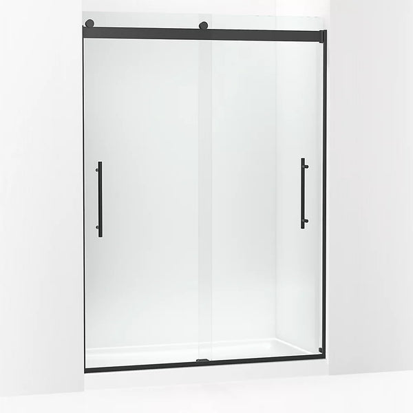 Kohler Levity® Plus Frameless sliding shower door (56.6-59.6 W x 81.6 H) with 3/8 (10 mm) thick Crystal Clear glass in Matte Black