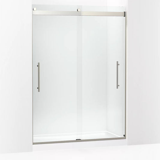 Kohler Levity® Plus Frameless sliding shower door (56.6"-59.6" W x 81.6" H) with 3/8" (10 mm) thick Crystal Clear glass in Anodized Brushed Nickel