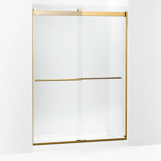 Kohler Levity® Plus (56.6" – 59.6" W x 81.6" H) Sliding Shower door with 3/8" (10mm) thick Crystal Clear glass in in Vibrant Brushed Moderne Brass