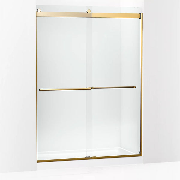 Kohler Levity® Plus (56.6 – 59.6 W x 81.6 H) Sliding Shower door with 3/8 (10mm) thick Crystal Clear glass in in Vibrant Brushed Moderne Brass