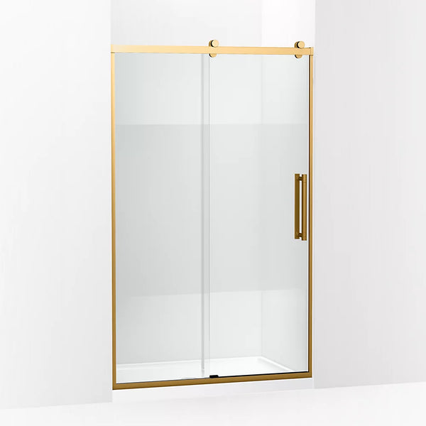 Kohler Premise™ (44.6 – 47.6  W x 76 H) Pivot Shower door with 5/16 (8mm) thick Crystal Clear glass in Vibrant Brushed Moderne Brass