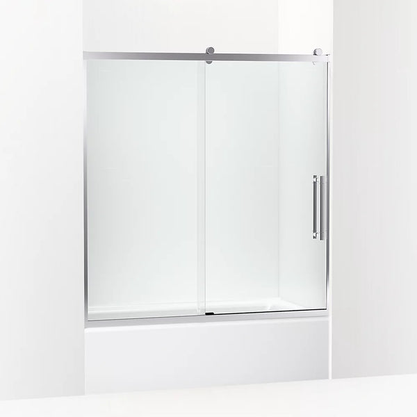 Kohler Premise™ (56.6 – 59.6 W x 61.8 H) Sliding Bath door with 5/16 (8mm) thick Crystal Clear glass in Bright Polished Silver