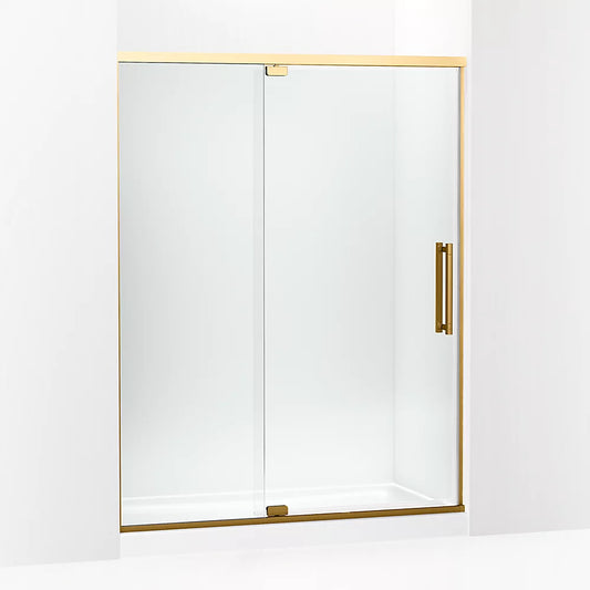 Kohler Premise™ (55.6" – 59.6" W x 76" H) Pivot Shower door with 5/16" (8mm) thick Crystal Clear glass in Vibrant Brushed Moderne Brass