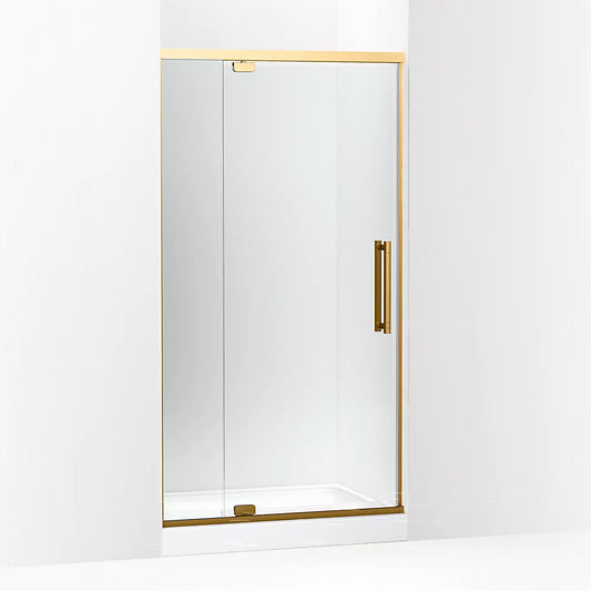 Kohler Premise™ (35.6" - 39.6" W x 76" H) Pivot Shower door with 5/16" (8mm) thick Crystal Clear glass in Vibrant Brushed Moderne Brass