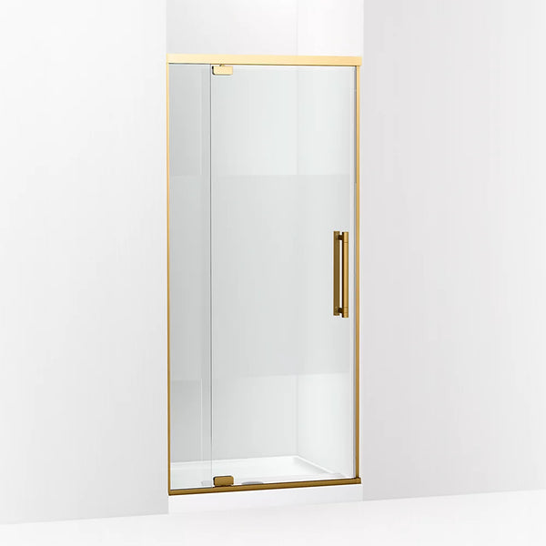 Kohler Premise™ (31.6 – 35.6 W x 76 H) Pivot Shower door with 5/16 (8mm) thick Crystal Clear glass in Vibrant Brushed Moderne Brass