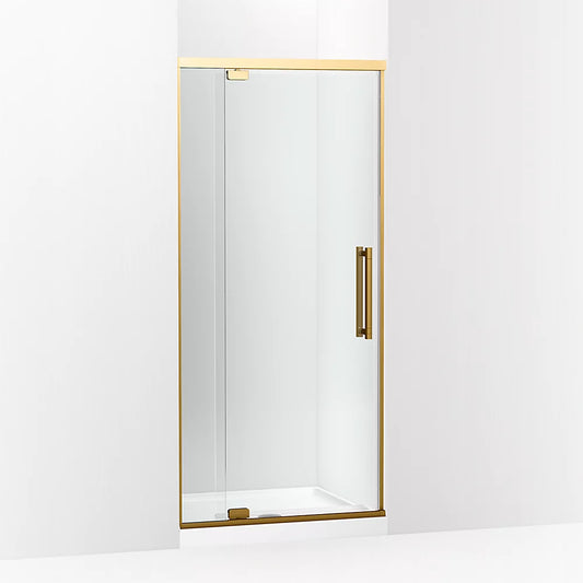 Kohler Premise™ (31.6" – 35.6" W x 76" H) Pivot Shower door with 5/16" (8mm) thick Crystal Clear glass in Vibrant Brushed Moderne Brass